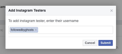 Add Instagram tester.