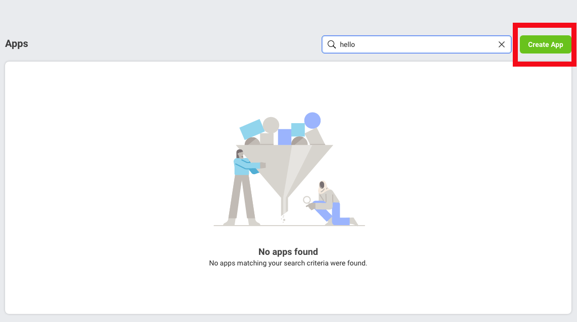 Facebook for Developers create app button.