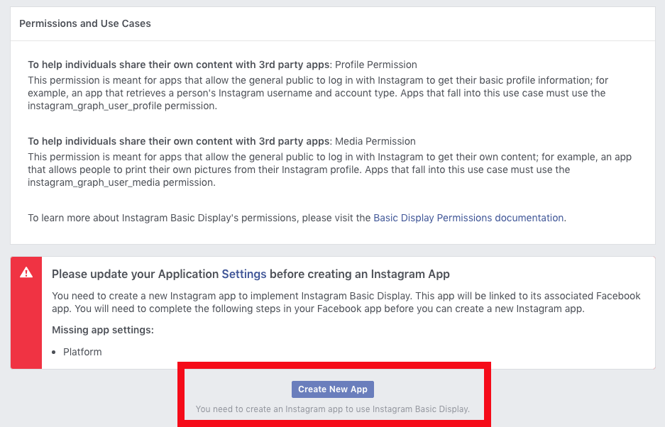 Create new Instagram Basic Display app.